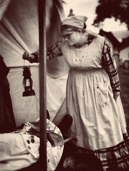 Woman at Civil War tent