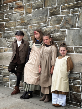 Children against a wall