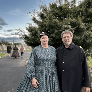 Man and woman in cemetery